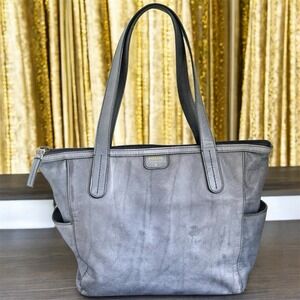 FOSSIL Womens Sydney Shopper Tote Bag Leather BLUE/GRAY Medium Zip Top